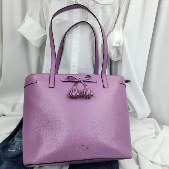 🩵Kate Spade Lavender Valerian "Hayes" Pebbled Leather Tote Purse - Picture 2 of 16